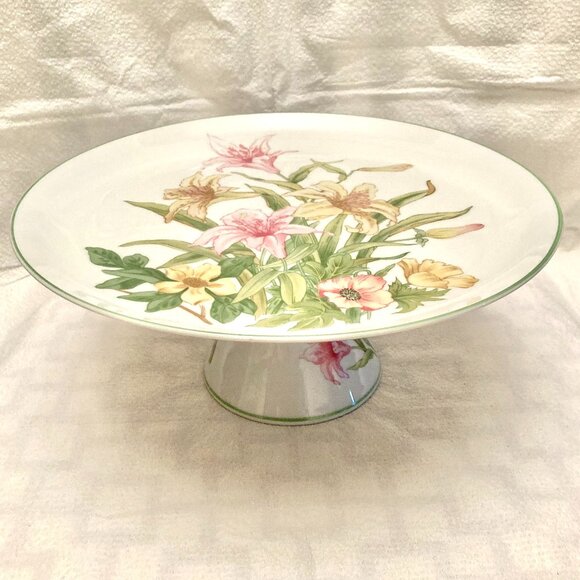 VINTAGE Shafford Fine China "Jade Lily" Pedestal Cake Stand Plate Footed 10.25” - Picture 1 of 9